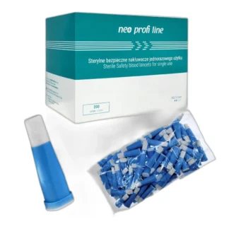 Bezpieczne nakłuwacze 25G 1,5 mm – 200 szt., niebieskie — zdjęcie 1